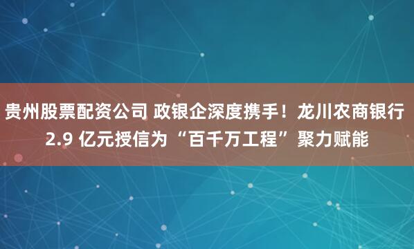 贵州股票配资公司 政银企深度携手!龙川农商银行 2.9 亿元授信为 “百千万工程” 聚力赋能